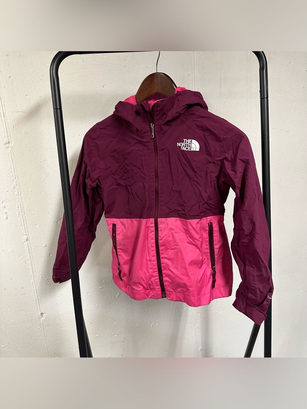 The North Face Girls' Two-Tone Berry and Hot Pink Hooded Rain Jacket